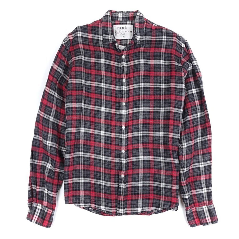 FRANK AND EILEEN 100% Linen Paul Oversized Button Down Shirt Red Gray Plaid XL - Picture 8 of 11